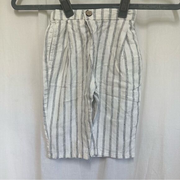 ZARA Cream Black Linen Blend Striped Pants 9-12 M - Picture 3 of 11